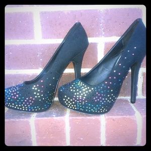 Rhinestone studded black high heels